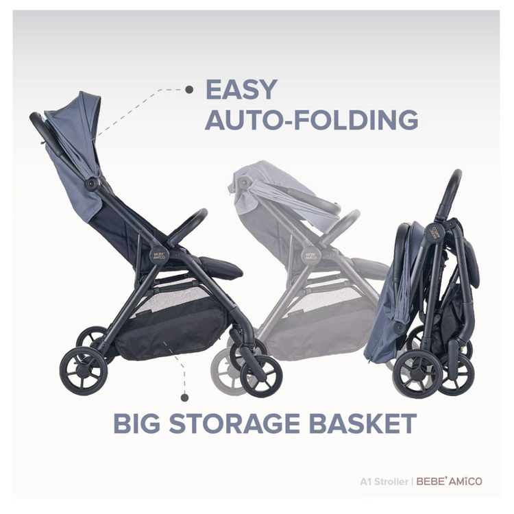 [New Launch] Chicco Bebe Amico Compact & convenience Auto-Folding Stroller A1 - New Born to 22kg