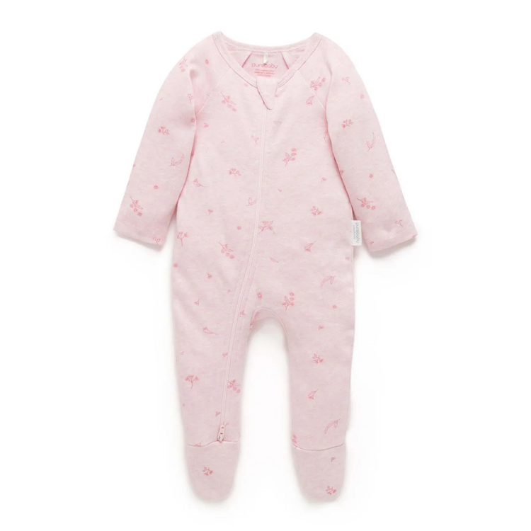 Purebaby Organic Sleepsuit - Pale Pink Blossom Print