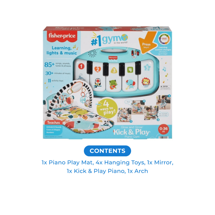 Fisher-Price Glow And Grow Kick & Play Piano Gym Baby Learning Toy, Blue