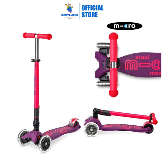 Micro 228 Maxi Deluxe Foldable Neon LED Scooter - Ultra Pink (5-12 Years)
