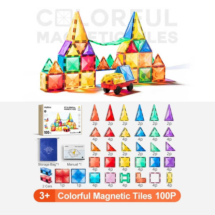 Mideer Colorful Magnetic Tiles - 100pcs (3yrs+)