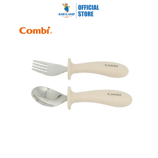 Combi Stainless Steel Spoon + Fork - Beige