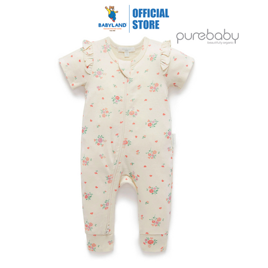 Purebaby Organic Zip Growsuit Love Heart Floral Print