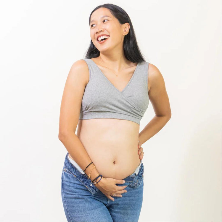 Boss Mama Real-Support Bra - Grey | Pregnancy, Nursing and Pumping Bra -Friendly Wireless Soft Thick Band Flexible