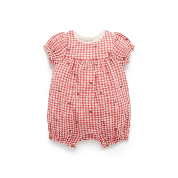 Purebaby Organic Heart Embroidered Romper - Heart Broderie Print
