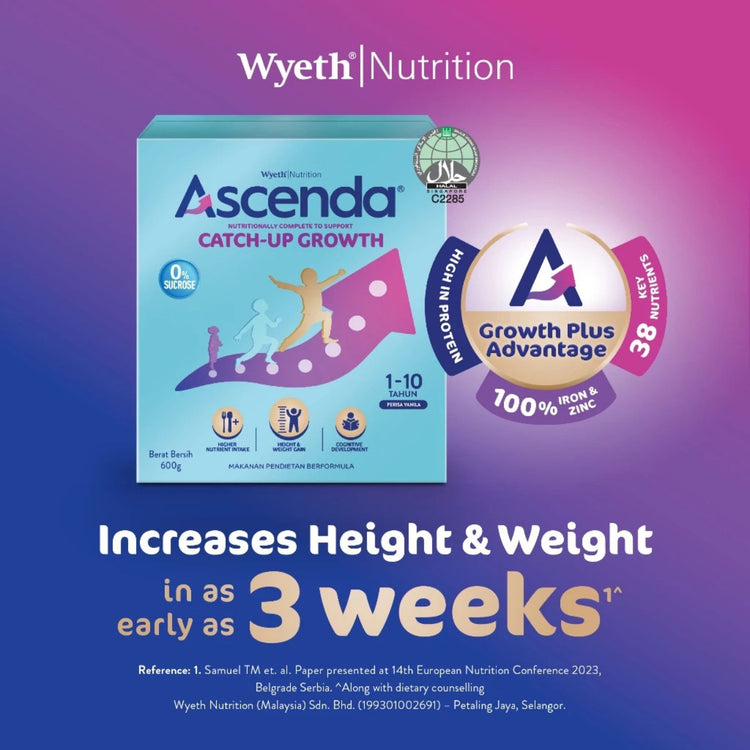 Wyeth S-26 ASCENDA® Catch-Up Growth 600g x 2 (FOC 400g) | Supports Increase of Height & Weight