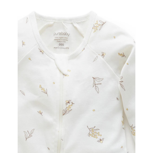 Purebaby Organic Zip Growsuit - Vanilla Wattle Bee