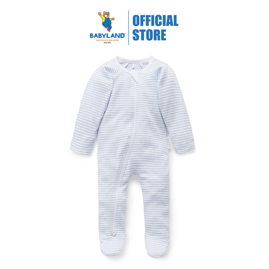 Purebaby Organic Zip Growsuit - Pale Blue Melange Stripe