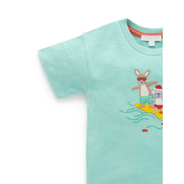 Purebaby Organic Christmas Surfers Tee Leaf Print