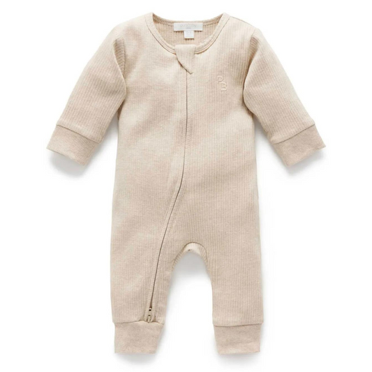 Purebaby Organic Zip Growsuit - Biscuit Melange