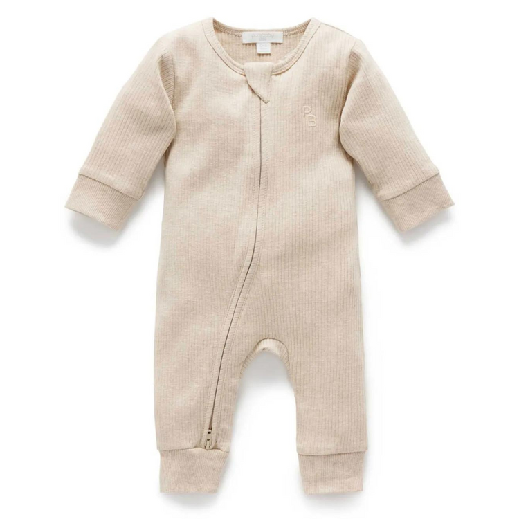 Purebaby Organic Zip Growsuit - Biscuit Melange