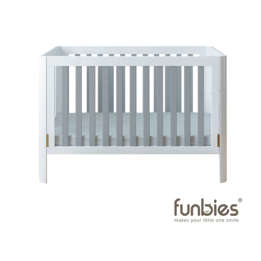 Funbies Joyce Baby Cot Set (White + Grey) (70 x 130cm) | 4in1 Baby Cot