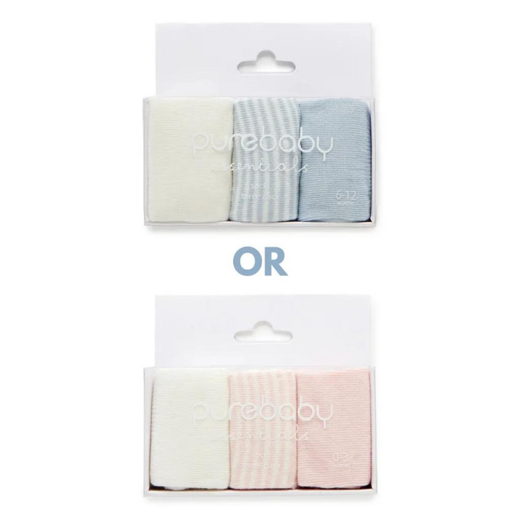 Purebaby 3 Organic Sock Pack - Pale Pink Pack