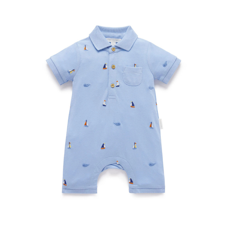 Purebaby Organic Baby Yacht Polo Growsuit - Yacht Broderie