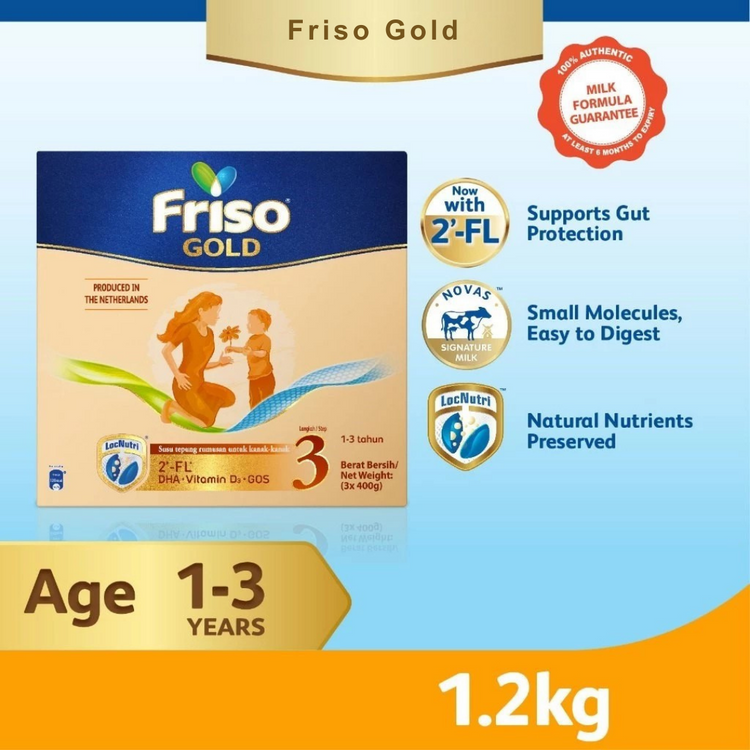 Friso Gold Step 3 Milk Formula 1.2kg (1-3yrs) (3 x 400g) [Exp 18 Jan 2027 &/ Later]