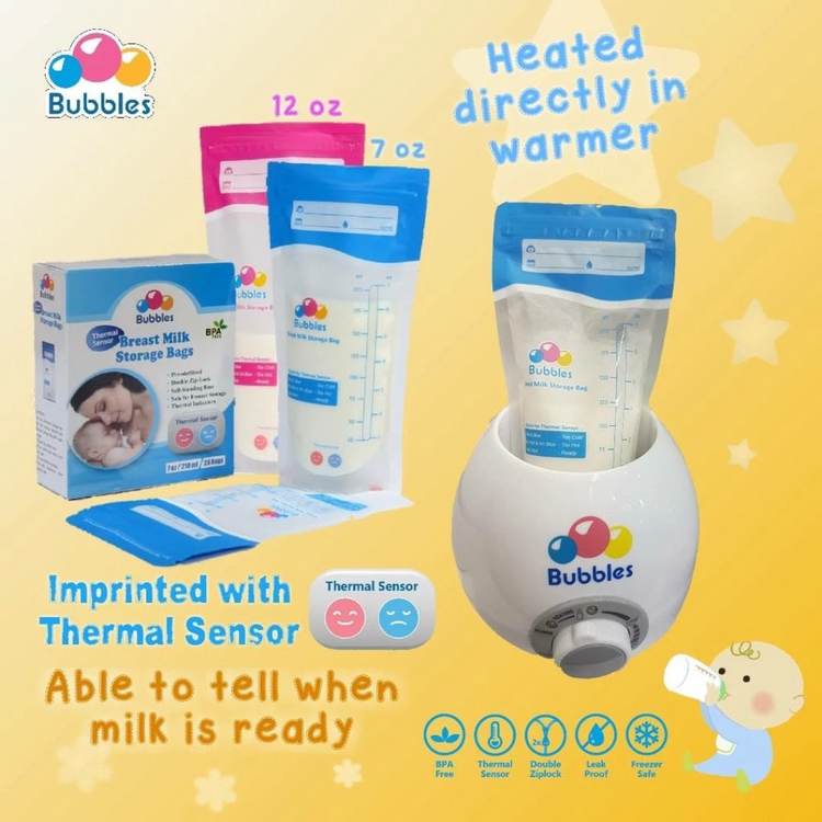 Bubbles Thermal Sensor Double Ziplock Breastmilk Bags (7oz x 25 Pcs)