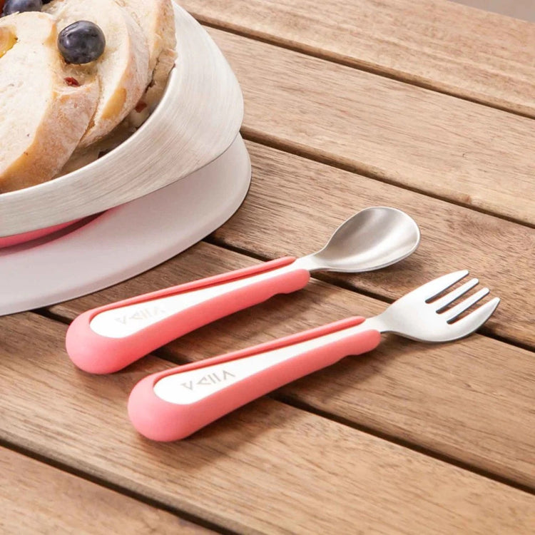 Viida Souffle Antibaterial Stainless Steel Fork & Spoon (S) - Taffy Pink