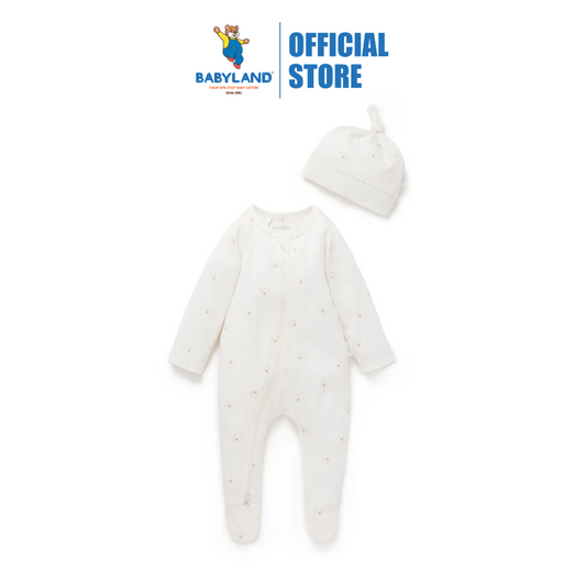 Purebaby Organic Zip Growsuit & Hat Pack - Vanilla Bear