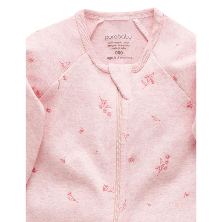 Purebaby Organic Zip Growsuit - Peony Blossom