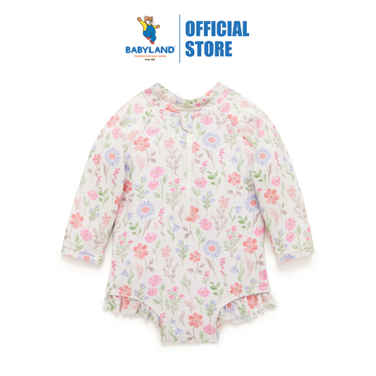 Purebaby Organic Baby Kids Long Sleeve Swimsuit Geranium Print