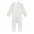 Purebaby Organic Zip Growsuit - Pale Grey Leaf With Spot Print