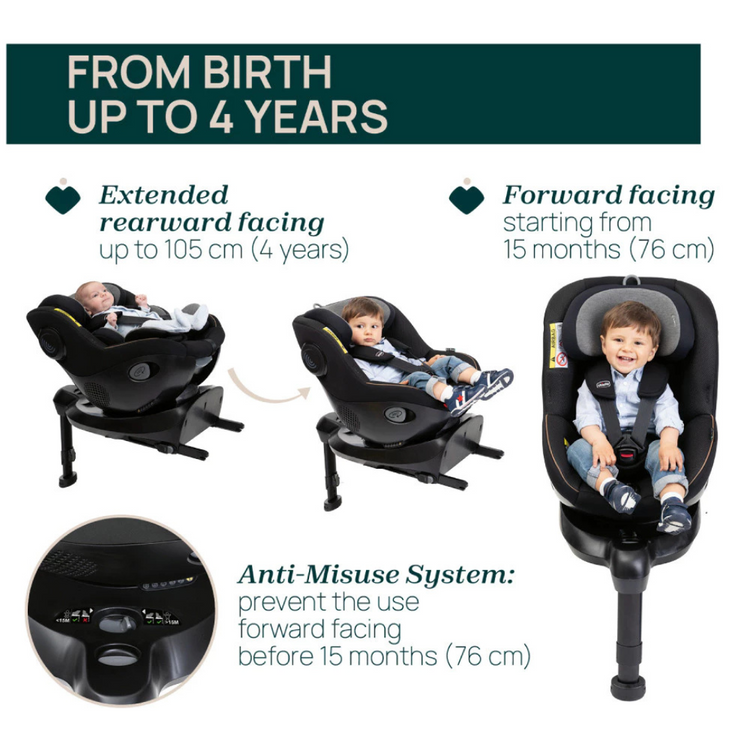 Chicco Seat105 I-size Baby Car Seat - Posh Black | Newborn till 105cm (approx. 4 years old).
