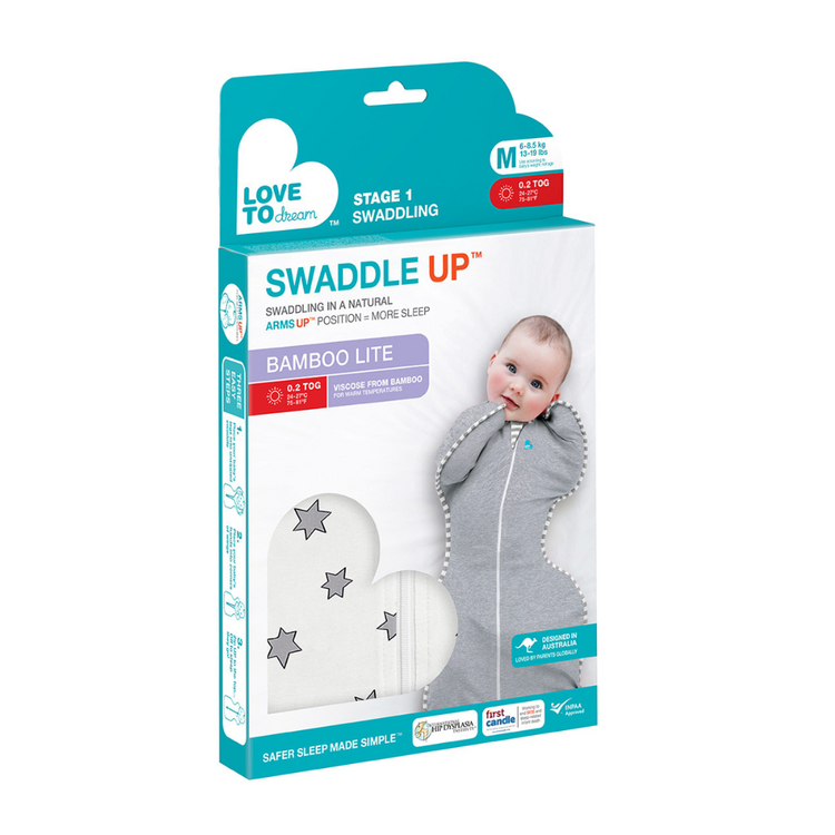 Love To Dream Stage1 Swaddle Up Bamboo Lite 0.2 TOG Cream Stars (NB)