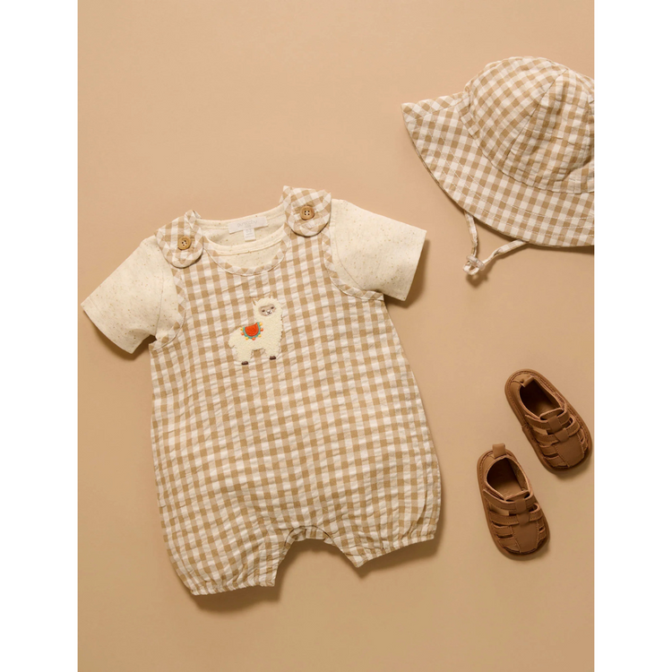 Purebaby Organic Llama Gingham Romper - Iburrito Gingham