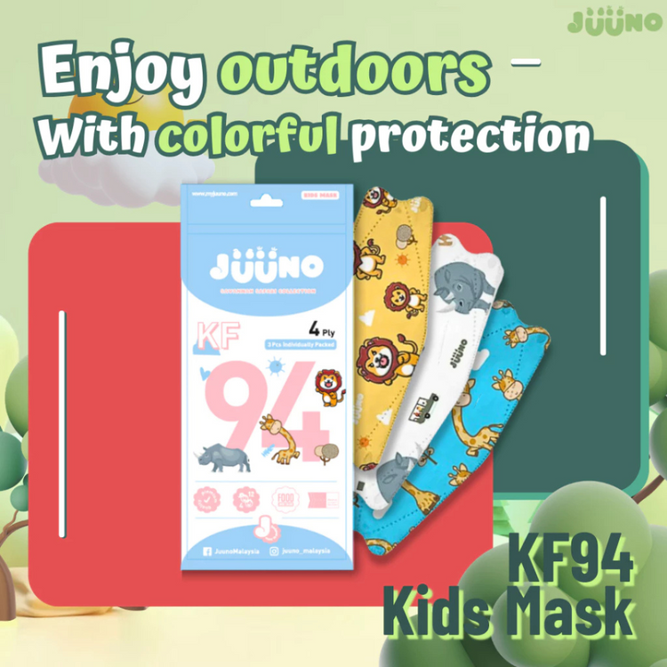Juuno Flexi Pack Kids Mask KF94 Savannah Safari 3'S - Blue | Protective 4Layer Protective 3D Mask