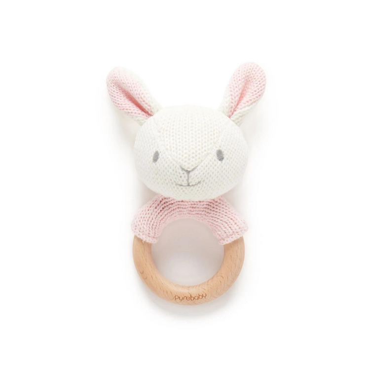 Purebaby Knitted Rabbit Rattle Pink (All Size)