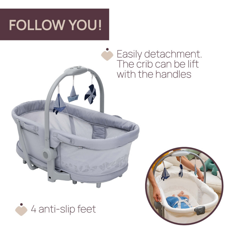 Chicco Baby Hug 5in1 Pro Baby Crib - Earl Grey | Adjustable Height