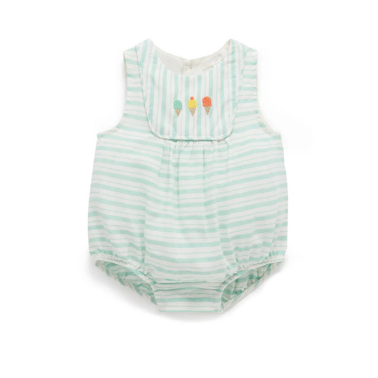 Purebaby Organic Ice Cream Bodysuit Seafoam Stripe