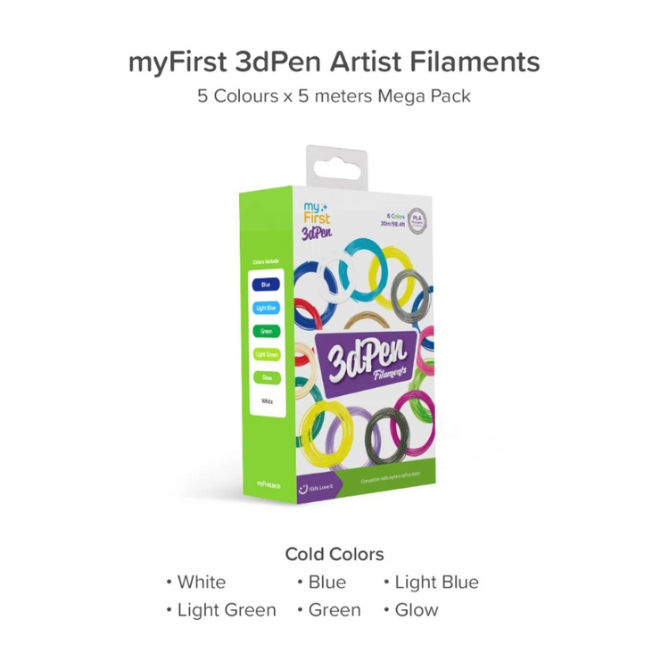 myFirst 3dPen Artist Filaments - 5 Colors Mega Pack 5x5m (Cold/Warm)
