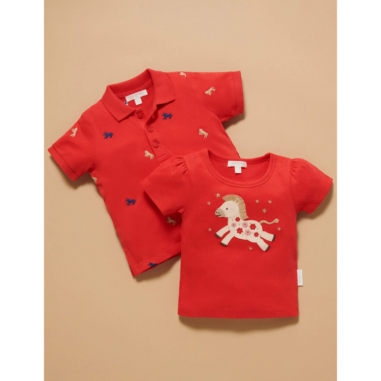 Purebaby Organic Leaping Horse Tee - Luna Red Print