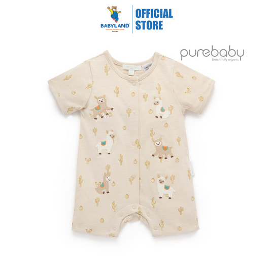 Purebaby Organic Llama Fiesta Short Growsuit - Cacti Print