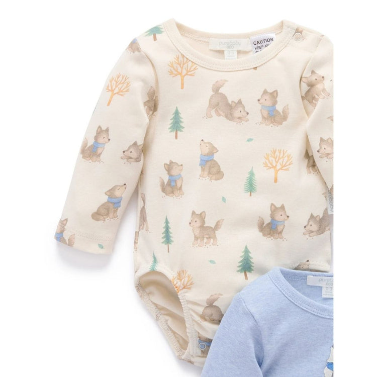 Purebaby Organic Bodysuit Wolf Cub Print 2 Pack