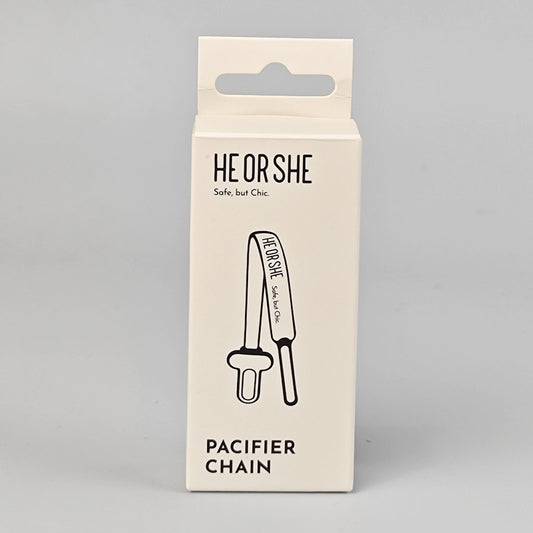 He or She Pacifier Chain White