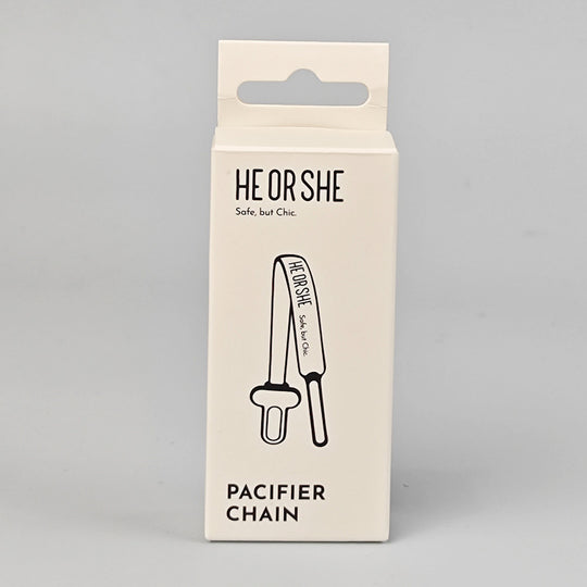 He or She Pacifier Chain White