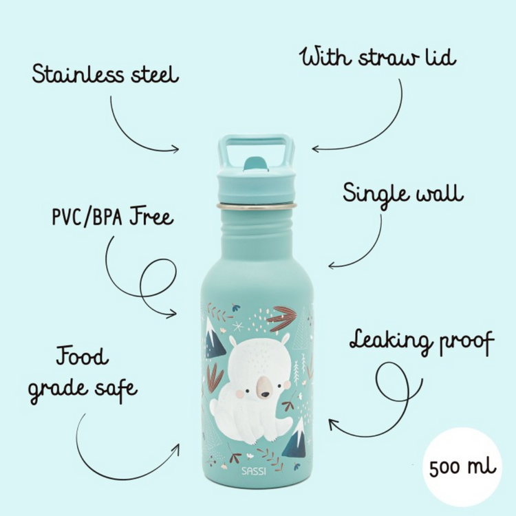 Sassi Stainless Steel Bottle 500ml - Bear
