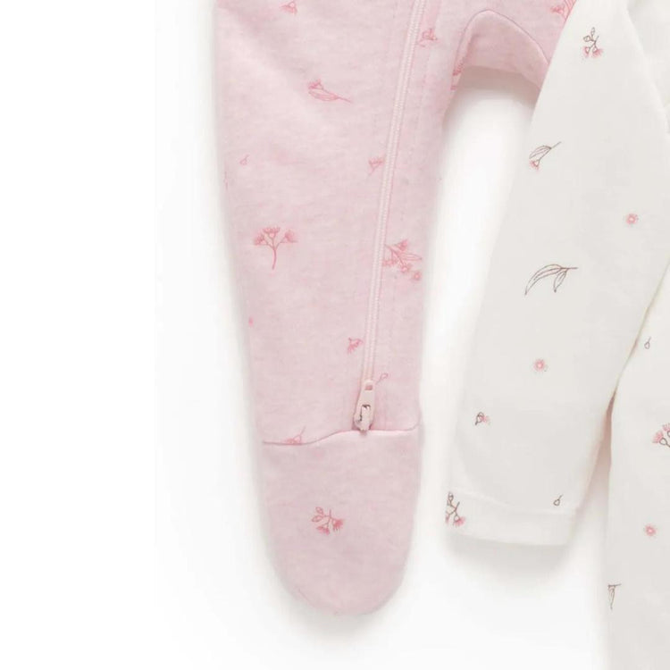 Purebaby 2 Pack Organic Sleepsuit - Pale Pink Blossom