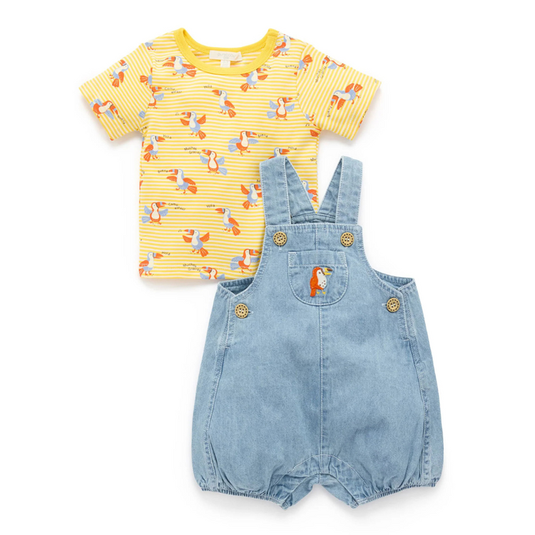 Purebaby Organic Toucan Overall Set - Faded Denim