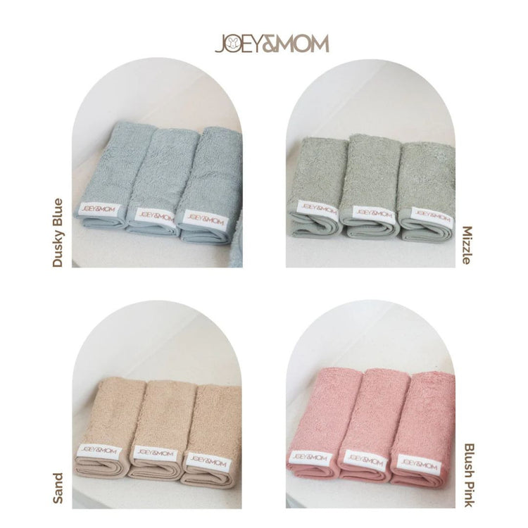 Joey & Mom Premium Bamboo Cotton Baby Washcloths (3-Pack) | Soft, Absorbent & Eczema Friendly Handkerchiefs