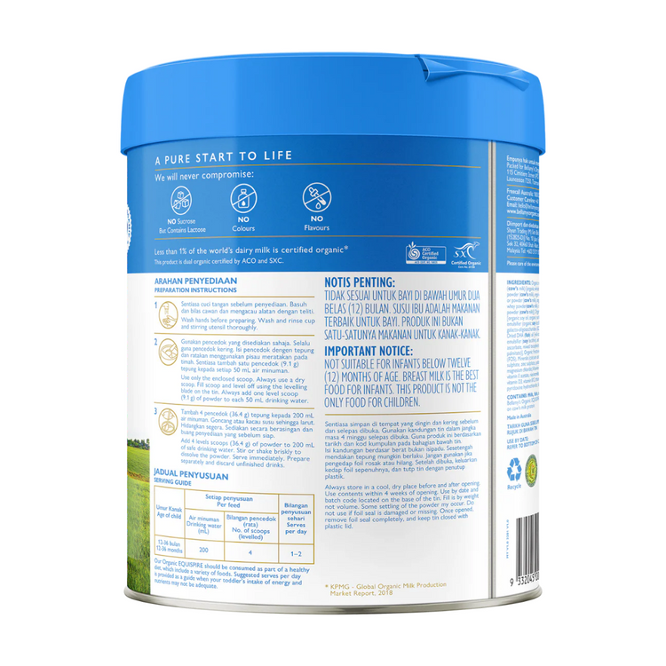 Bellamy's Organic EQUISPIRE Toddler Milk Drink Step 3 800g (12+ Months)