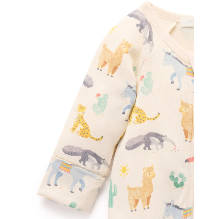 Purebaby Organic Kids Zip Growsuit - Animal Fiesta