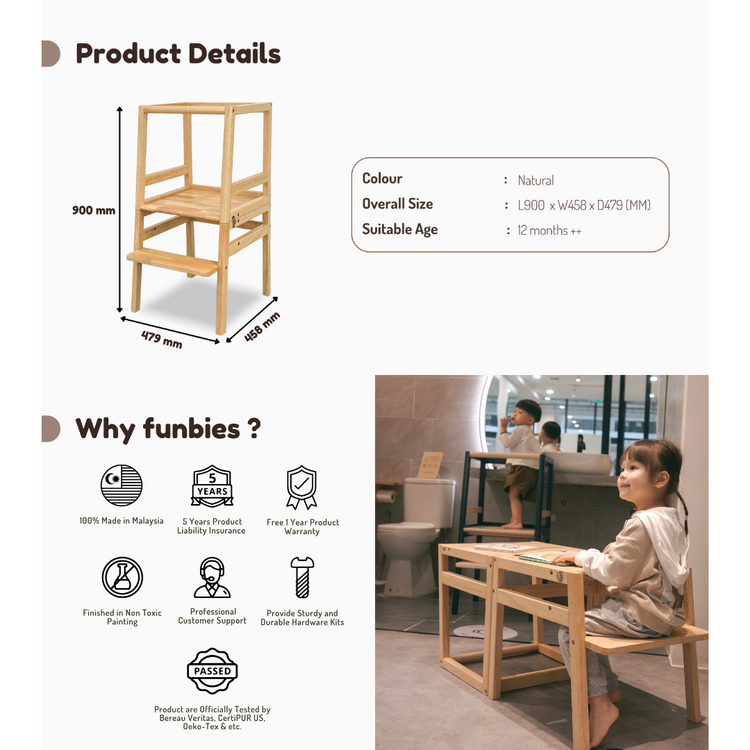 Funbies Baecere Convertible Learning Tower - Natural White