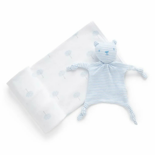 Purebaby Organic Blanket and Soothing Toy GiftSet - Pale Blue Tree