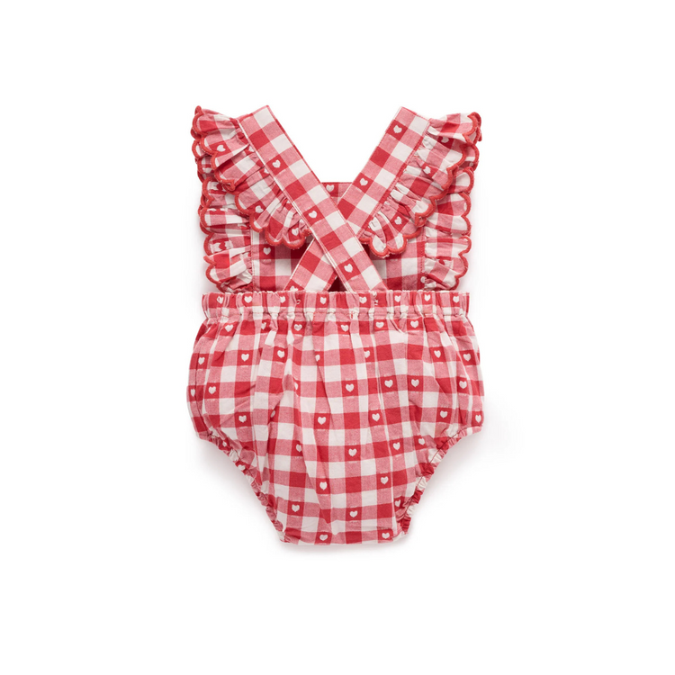 Purebaby Organic Overall Bodysuit - Heart Gingham