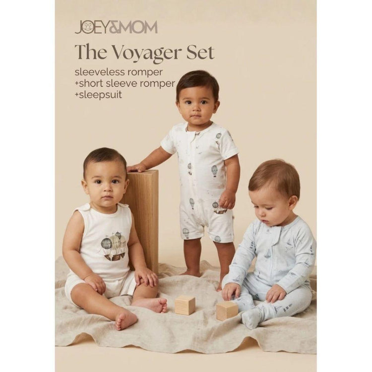 Joey&Mom Baby Clothing Bundle (3-Piece Set) | Bamboo Cotton Sleepsuit + Rompers | Soft Breathable Cooling | Eczema Safe