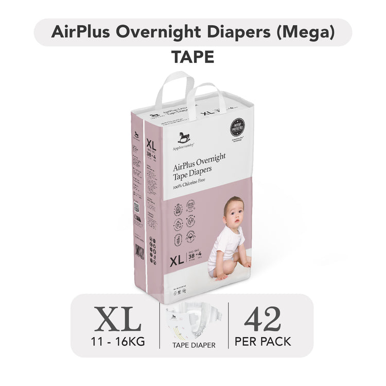 Applecrumby AirPlus Overnight Tape Diapers - S56 / M52 / L48 / XL42