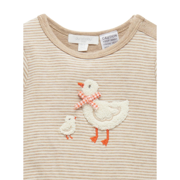 Purebaby Organic Duck Mini Stripe Growsuit - Biscuit Mini Stripe